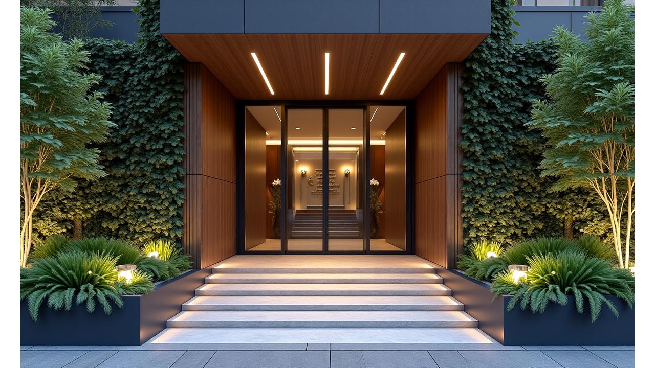 After: 品川の商業施設エントランスのモダンな緑化