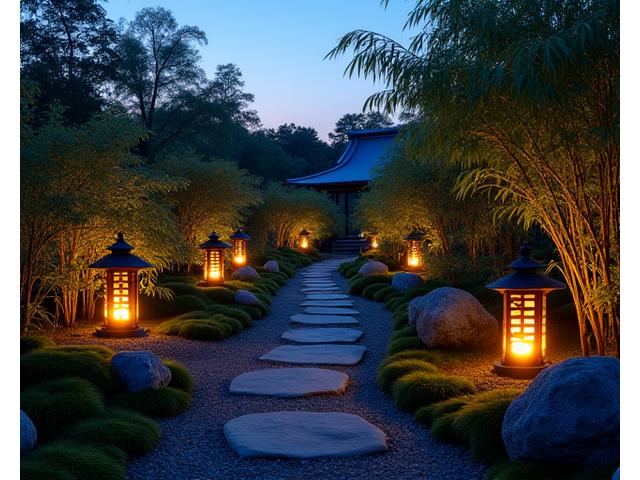 夜の庭を彩る間接照明とライトアップ