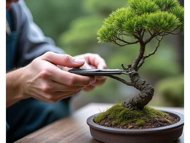 専門家による庭園メンテナンスの様子、剪定作業