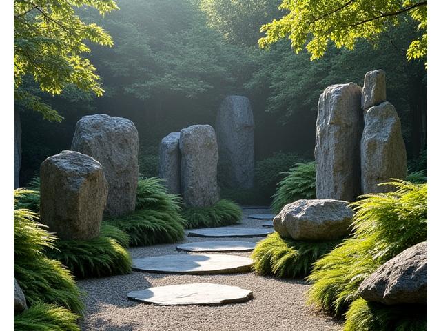 力強い石組みが特徴の日本庭園。自然石の配置が絶妙なバランスを生み出しています。