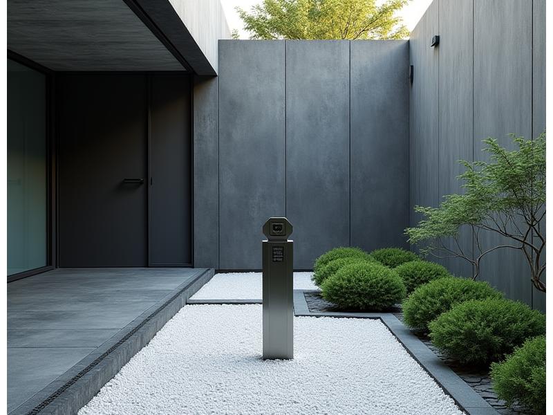 コンテンポラリーな素材と伝統的な石材が融合したモダンな庭園デザイン。ミニマリストな造形が特徴。