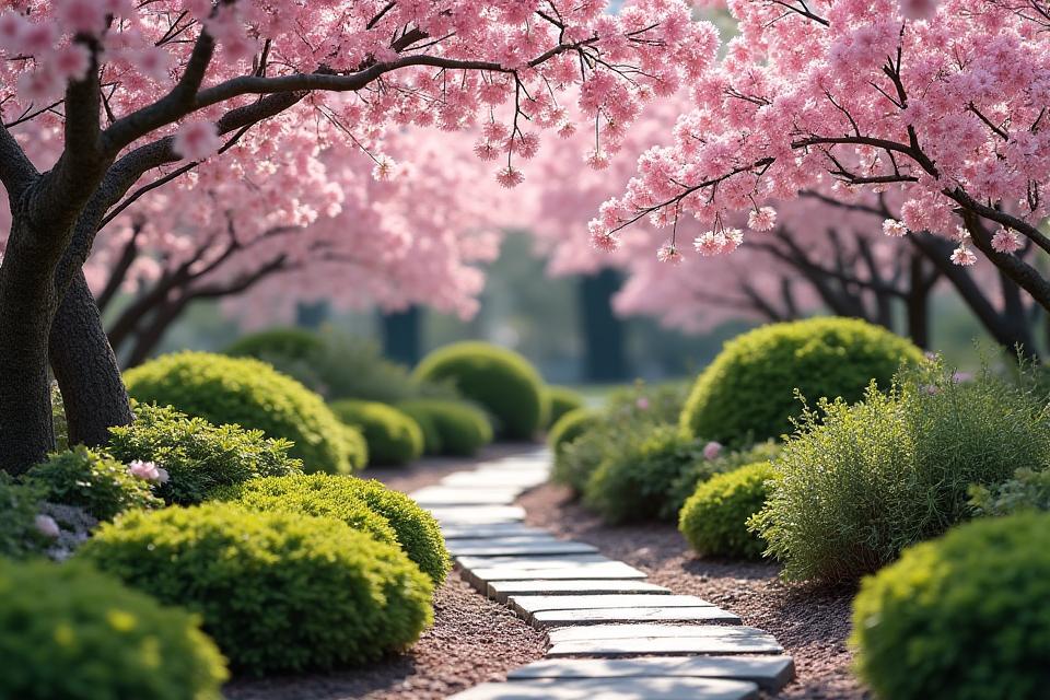 満開の桜と瑞々しい新緑に包まれた東京の庭園