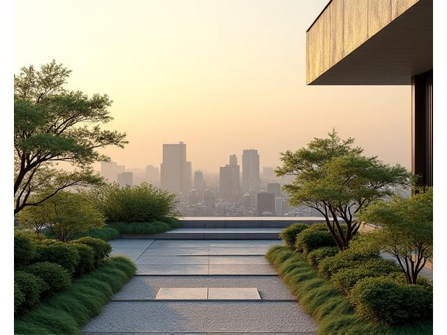 ビル屋上の展望デッキ兼日本庭園