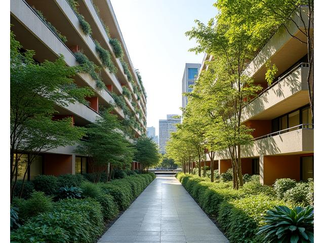 複合レジデンスの居住者向け緑地空間設計事例