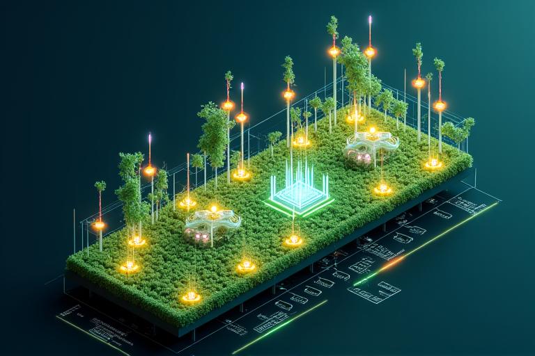 IoTセンサーとAIで最適化されたスマート緑化管理システムの図解