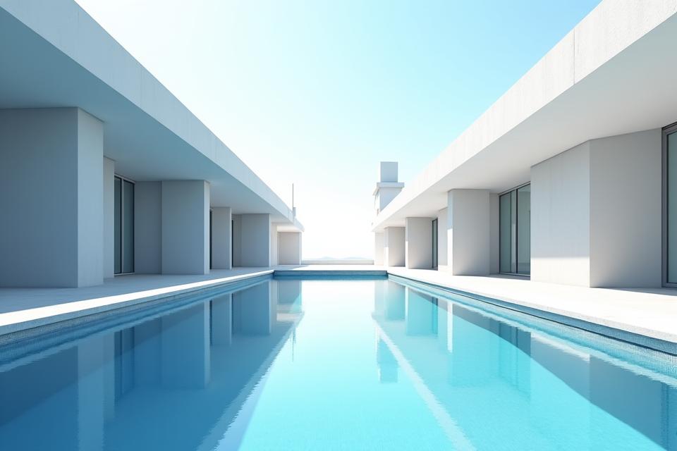 現代建築と調和する幾何学的な反射池のデザイン