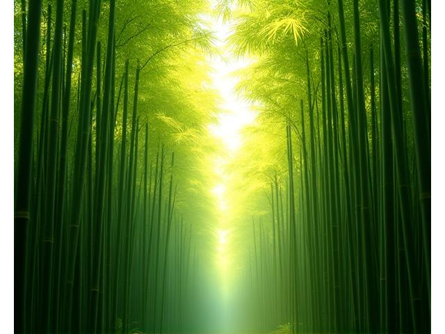 高く伸びた青々とした竹が密集する竹林。風に揺れる竹の葉がサラサラと音を立て、木漏れ日が地面にまだらに降り注いでいる。
